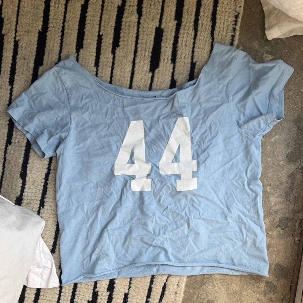 John galt Light Blue Women's Crop Tee with White '44' Graphic
